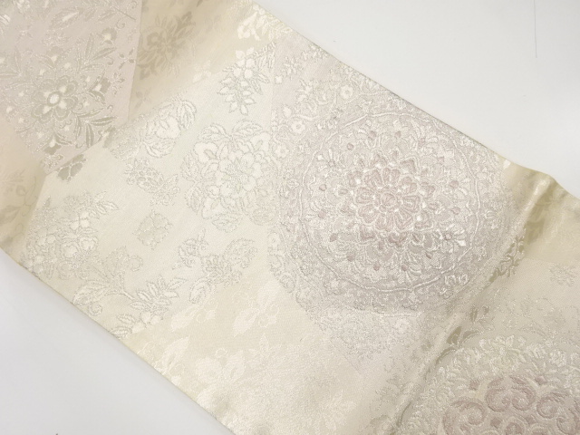 JAPANESE KIMONO / ANTIQUE FUKURO OBI / SILK / WOVEN FLORAL PLANTS